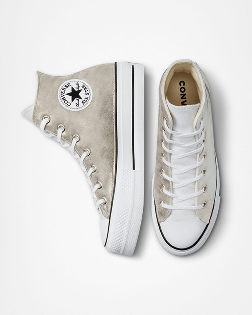 Sapatos Plataforma Converse Chuck Taylor All Star Lift Metallic Wave Cano Alto Feminino Branco | PT D0T517P